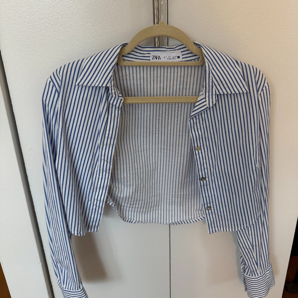 Zara Blue and White Stripped Crop Top
